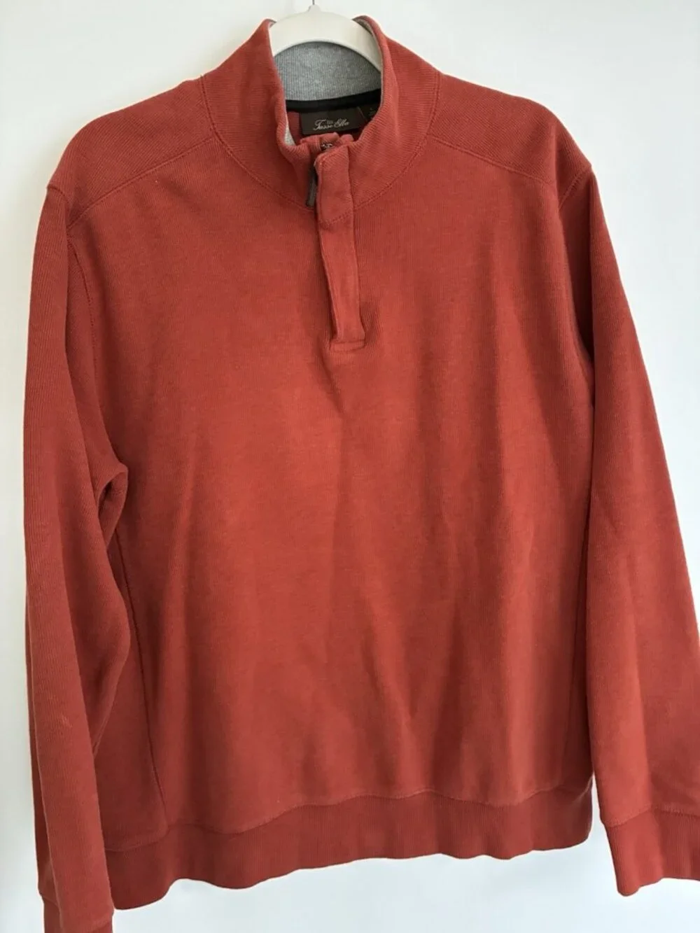 Tasso Elba Men’s Mock Neck Quarter Zip Pullover Sweater Rust Orange Size L